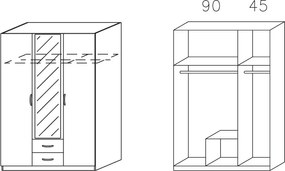 Šatníková skriňa Case, 136 cm, biela