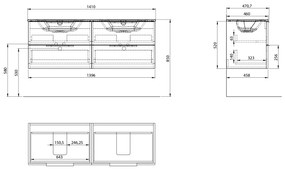 Sapho Sapho, CIRASA umývadlová skrinka 139,6x52x46cm, biela lesk, CR141-3030-21
