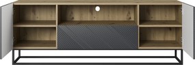 TV stolík Asha 167 cm so zásuvkou a kovovou podnožou - artisan / rivier stone mat