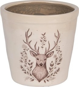 Béžový obal na kvetináč s jeleňom Gentle Wilderness XL - Ø 15*14 cm
