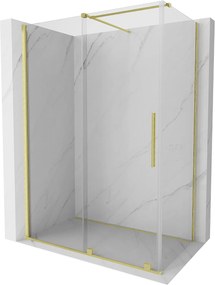 Mexen Velar, sprchový kút s posuvnými dverami 160(dvere) x 85(stena) cm, 8mm číre sklo, zlatá matná, 871-160-085-01-55