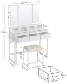 Toaletný stolík s 3-dielnym skladacím zrkadlom RVT004W14