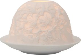 Biely porcelánový svietnik na čajovú sviečku s kvetmi Paollo - Ø 12*8 cm