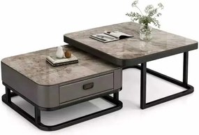 LuxuryForm DESIGN Konferenčný stolík ARAGON 70 × 70 / 60 × 60 cm – sivý / sivý mramor (set 2 ks)