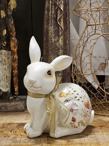 Béžová dekorácia králiček zdobený kvetmi - 15*11*20 cm