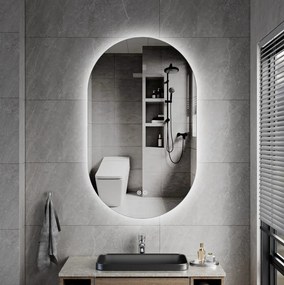 Erga Dalia, oválne LED zrkadlo 60x90cm, 3 farby svetla, zadné osvetlenie, vyhrievacia podložka proti zapareniu, ERG-V01-Dalia-6090-CL