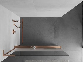 Mexen Kioto+ L, sprchová zástena Walk-In s poličkou a vešiakom 70 x 200 cm, 8mm číre sklo-námraza, medený matný profil, 800-070-123-65-35