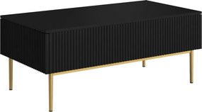 Konferenčný stolík Nicole 120 cm so zásuvkami a kovovými nohami - čierny mat / zlaté nohy