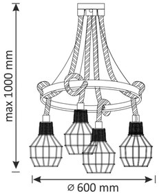 LED Luster na lanku ROPE ALEGRA 4xE27/10W/230V