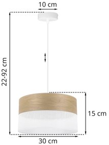 Závesné svietidlo Wood, 1x dýha zlatý dub/biele PVC tienidlo, (fi 30cm)