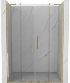 Mexen Velar L Duo, posuvné sprchové dvere do otvoru 150 cm, 8mm číre sklo, zlatá lesklá, 871-150-003-02-50