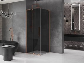 Mexen Velar L, sprchový kút s posuvnými dverami 90 x 90 cm, 8mm šedé sklo, medená matná, 871-090-090-43-65
