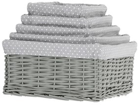 Súprava prútených košov s látkou Sivá bodka, 5 ks, 5 veľkosti, 48 x 18 x 37 cm​