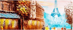 Obraz - Daždivého počasia a Eiffelovej veže (120x50 cm)