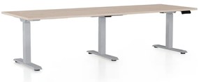 Výškovo nastaviteľný stôl OfficeTech Long, 240 x 80 cm, sivá podnož, dub
