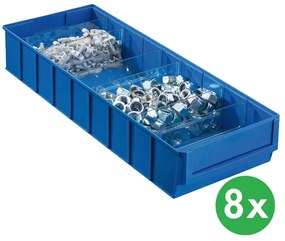 Plastový regálový box ShelfBox typ F - 183 x 500 x 81 mm, 8 ks, modrý