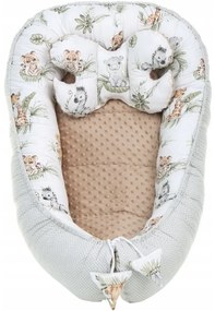 Obojstranné hniezdočko (kokon) pre bábätko - BABYMAM PREMIUM set 7v1 - Africké zvieratká s béžovou minkami
