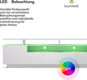 blumfeldt Perth Lowboard , TV skrinka, LED, 3 police, biela, 195 x 33 x 50 cm