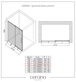 CERANO - Sprchové posuvné dvere Lantono Ľ/P - 8 mm - čierna matná, grafitové sklo - 130x195 cm, CER-CER-8050BD7238