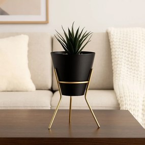 KOVOVÝ KVETINÁČ SO STOJANOM LOFT 24X16 CM ČIERNA/ZLATÁ