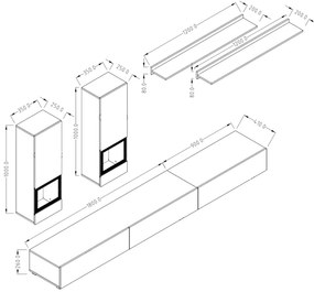 Štýlová obývacia stena Baros - dub san remo svetlý / čierna