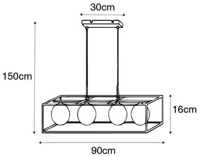 Dizajnové závesné svietidlo zlaté s bielym sklom 4-svetlo - Aniek