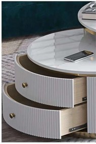 KONFERENČNÝ STOLÍK GASTON 2v1 BIELY MRAMOR + ZLATÝ