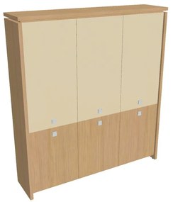 Vysoká skriňa Verno 188 x 46 x 210 cm, kombinované dvere, dub svetlý / vanilka