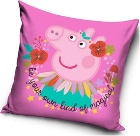 Velúrový vankúš Prasiatko Peppa – motív Kvetinová víla - 40x40 cm