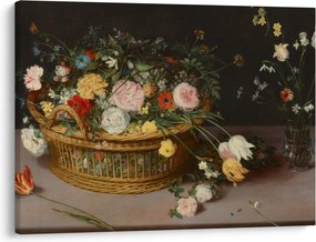 Obraz - Jan Brueghel the Elder, Flowers in a Basket and a Vase, reprodukcia (70x50 cm)