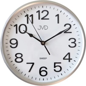 Tiché hodiny JVD HP683.5 – strieborné, plynulý chod sweep (26 cm)