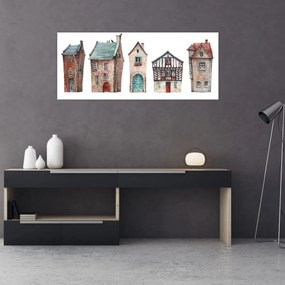 Obraz - Akvarelové domčeky (120x50 cm)