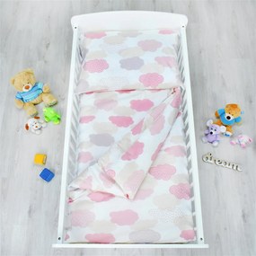 Obliečky detské bavlnené Obláčiky ružové EMI: Detský set 90x130 + 45x65