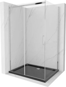 Mexen Omega, sprchový kút s posuvnými dverami 100 (dvere) x 80 (stena) cm, 8mm číre sklo, chrómový profil + slim sprchová vanička čierna + chrómový sifón, 825-100-080-01-00-4070