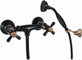 Sprchová batéria RAV Slezák MORAVA so sprchovacím setom 100 mm čierna / stará mosadz MK180.0/2CMATSM