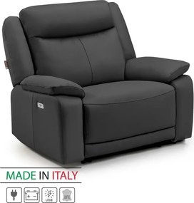 Kožené kreslo CONTINENTAL s elektrickou funkciou relax 1P, elektrické + aku, čierna (nero 308)