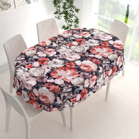 Biante Zamatový oválny obrus Tamara TMR-018 Červené kvety 100x140 cm