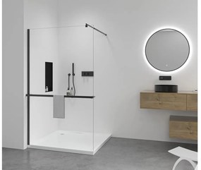 Cerano Onyx, sprchová zástena Walk-in 60x200 cm, 8mm číre sklo, čierny matný profil + polička/držiak na uteráky, CER-CER-476642