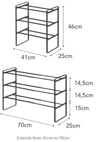 Čierna nastaviteľná polica na topánky s 3 poschodiami YAMAZAKI Maebashi