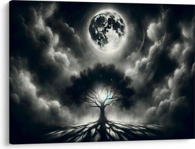 Obraz – Čiernobiely strom v splne (70x50 cm)