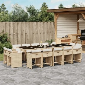 vidaXL 15-dielna záhrad. jedálenská sada s vankúšmi béžová polyratan