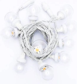 DECOLED Party osvětlení 5 m, 10 teple bílých LED, průhledné baňky, bílý kabel