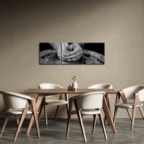 Čiernobiely obraz - výroba keramiky (s hodinami) (90x30 cm)