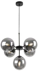 Závesné svietidlo Paris, 5x grafitové sklenené tienidlo