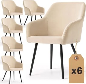 Sada šiestich jedálenských stoličiek ESTELLE zamatové, béžové / čierne nohy (6 ks)