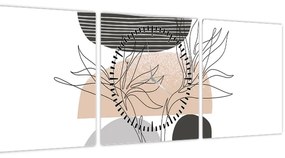 Obraz - Line art kvety N⁰2 (s hodinami) (90x30 cm)