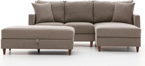 Rohová sedací souprava Eva 210 cm s taburetem béžová pravá