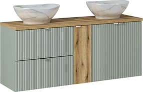 Comad Kúpeľňová skrinka s doskovými umývadlami set Line Reed Green 140 rákosovo zelená/dub coast evoke