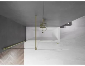 Mexen Velar, 2-krídlová posuvná vaňová zástena 150 x 150 cm, 8mm číre sklo, zlatý matný profil, 896-150-000-01-55