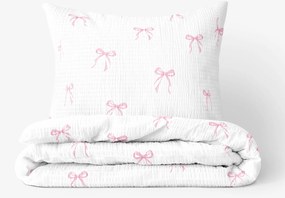 Goldea detské krepové obliečky - ružové mašličky 140 x 200 a 70 x 90 cm
